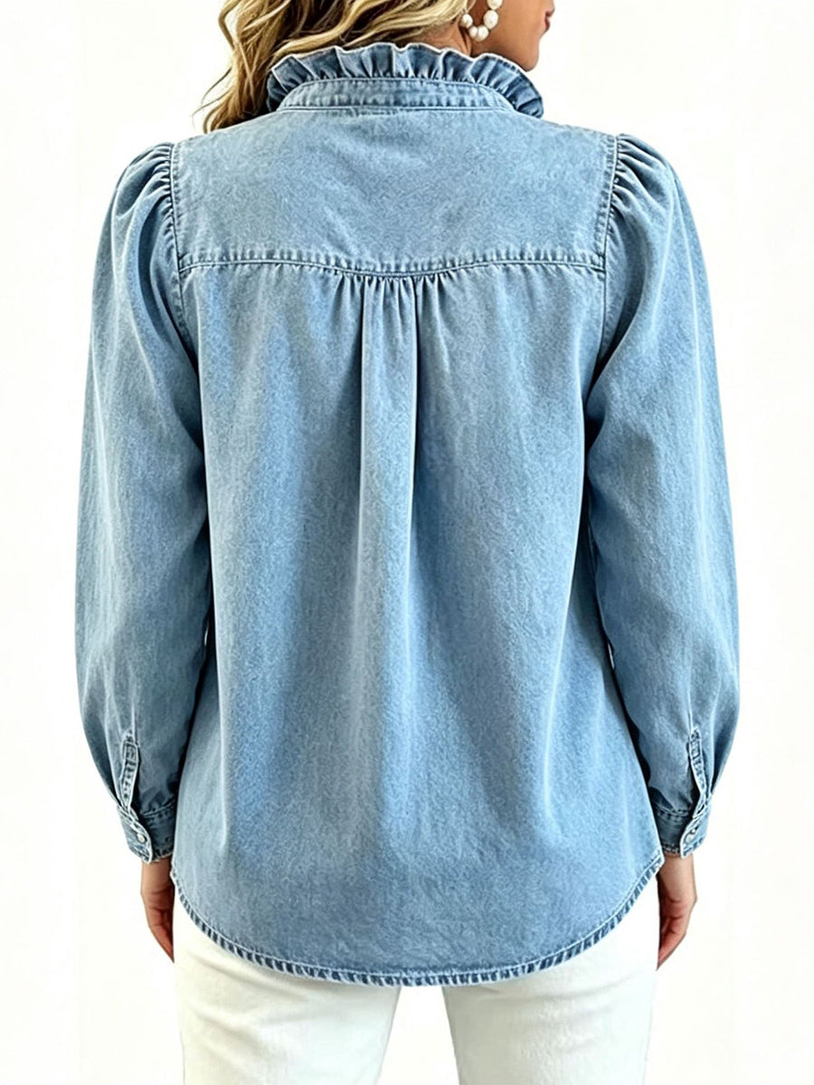 Casual Ruffled Denim Shirt