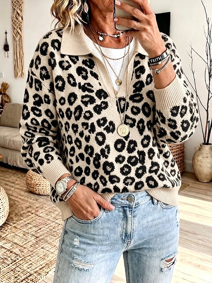Cozy And Casual Leopard-print Knit Pullover