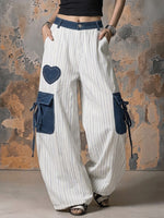 Casual Striped Cotton Trousers With Panel Detailing