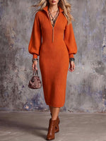 Women's Solid Color Stand Collar Long Sleeve Casual Loose Knit Dress