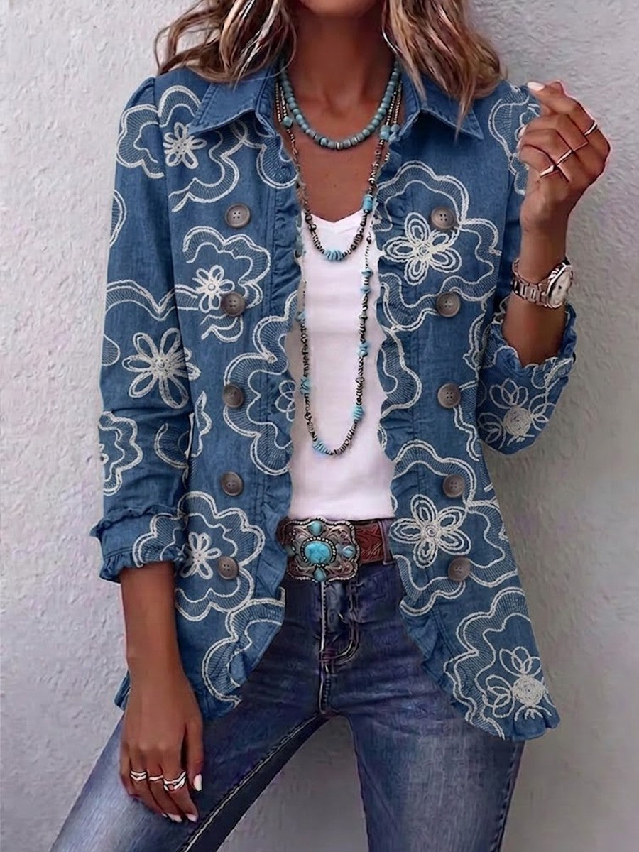 Bohemian-style Floral Ruffled Jacket