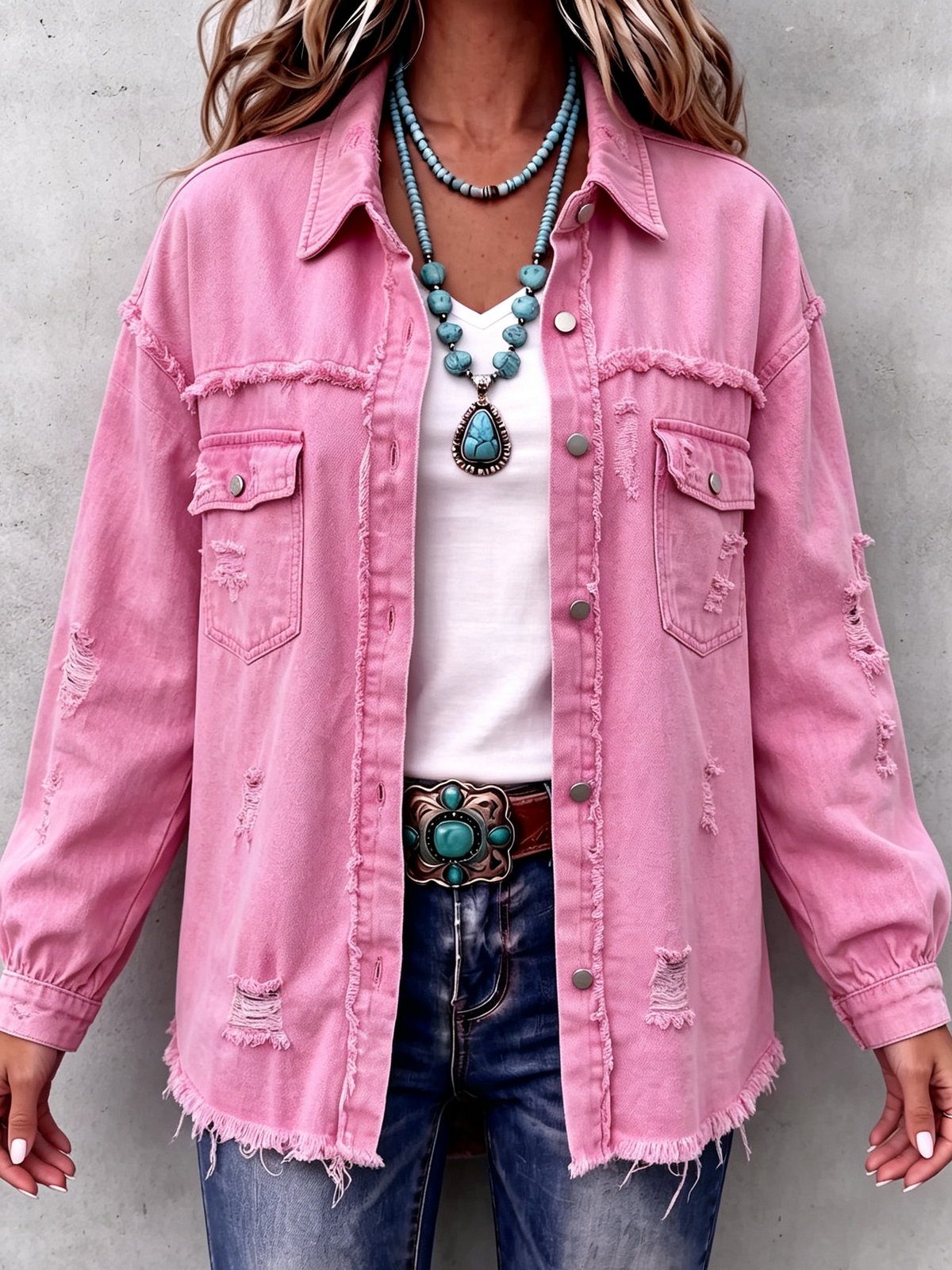 Casual Distressed Raw Edge Denim Jacket