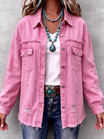 Casual Distressed Raw Edge Denim Jacket