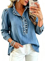 Casual Ruffled Denim Shirt