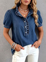 Casual Ruffled Denim Shirt