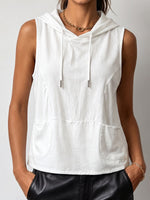 Women's Solid Color Sleeveless Casual Loose Hooded Top