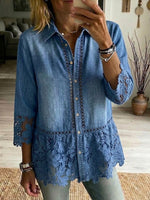 Casual Patchwork Lace Denim Shirt