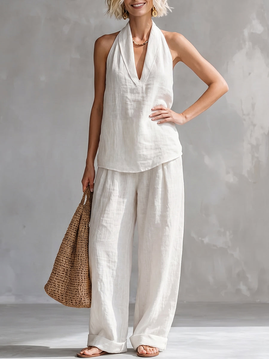 Casual And Cozy Minimalist Linen Two-piece Set