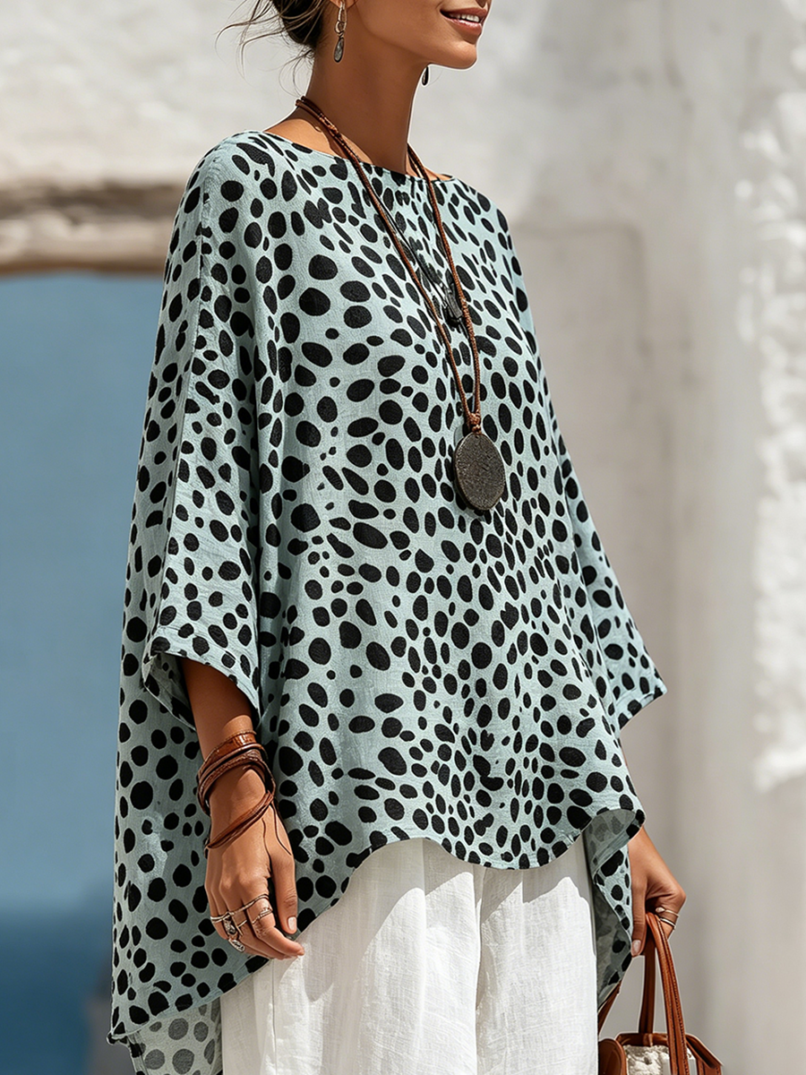 Casual Polka-dot Print Cotton-linen Shirt