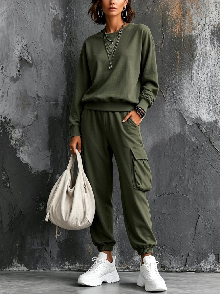 Cozy And Casual Cotton Sweatshirt And Pants Two-piece Set