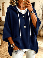Relaxed Waffle-knit Hooded Pullover – Front Patch Pockets