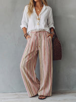 Casual Art-style Striped Linen-cotton Trousers