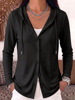 Women's Solid Color Long-sleeved Casual Loose Hooded Pure Cotton Cardigan
