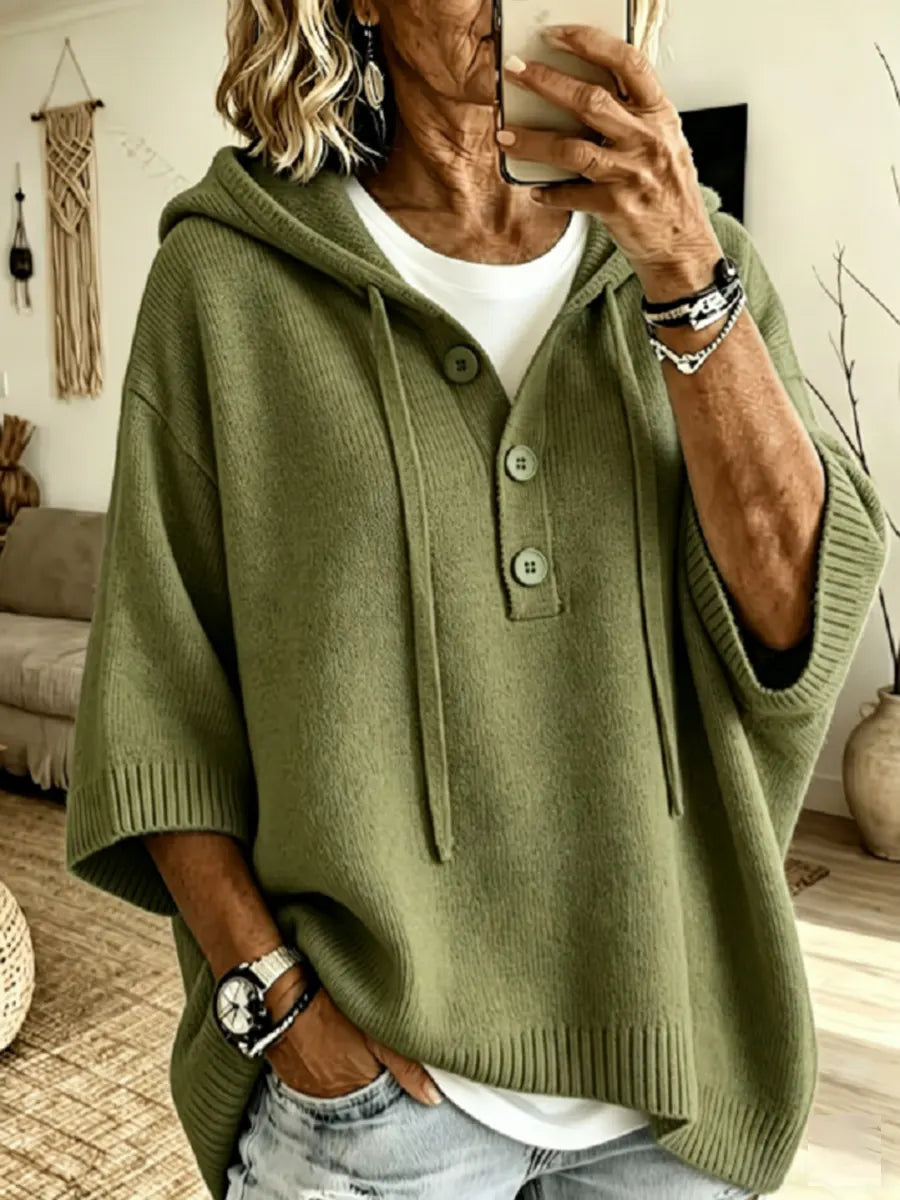 Cozy Oversized Knit Henley Hoodie