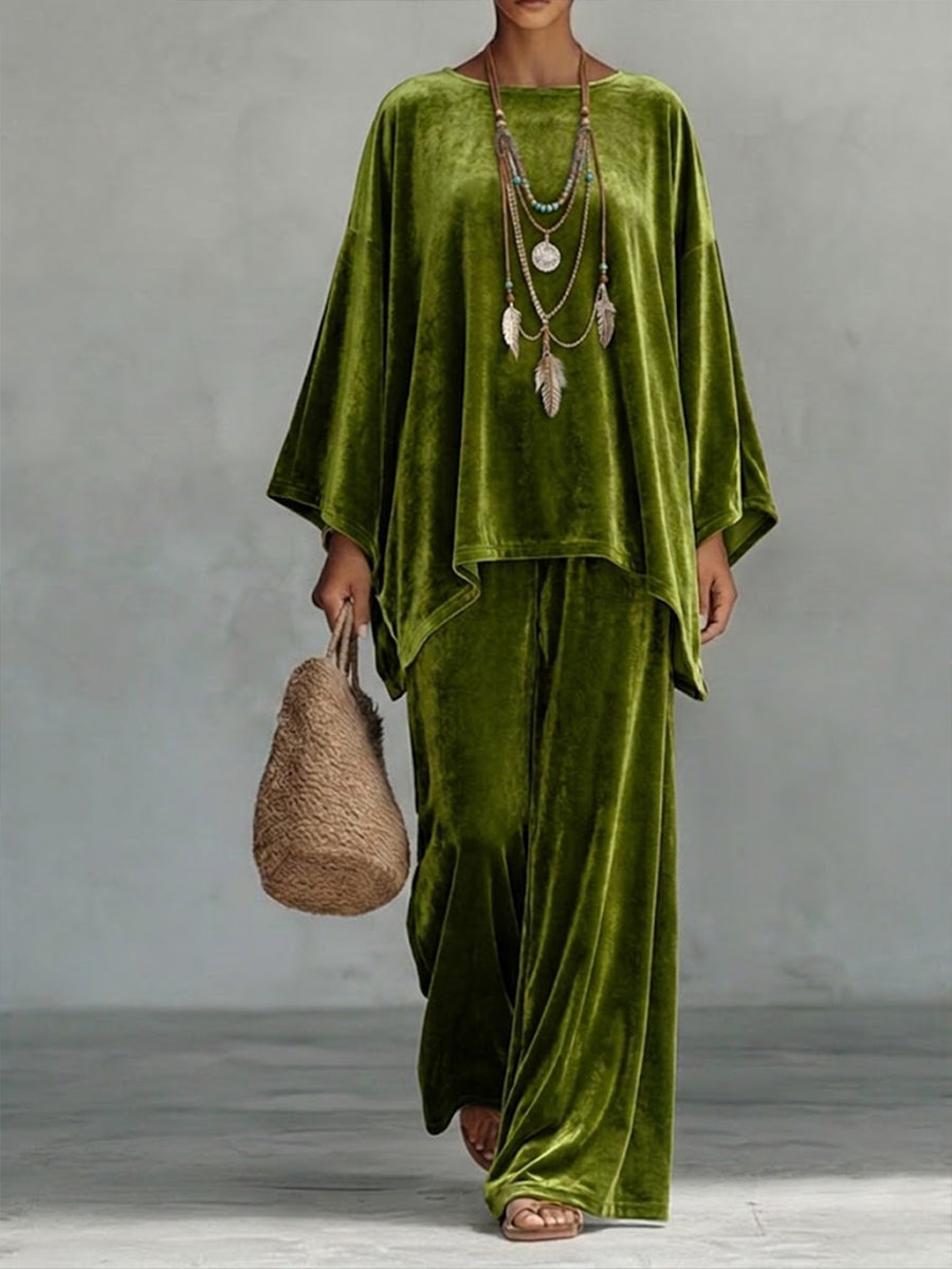 Loose And Comfortable Velvet Two-piece Set (top And Pants)