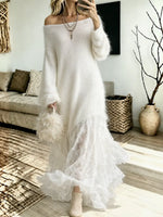 Women's Off Shoulder Fuzzy Knit Maxi Dress