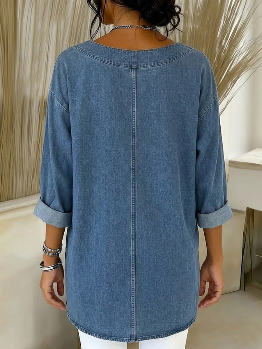 Women's Casual Washed Denim Cotton Top