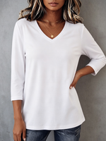 Minimalist Cozy V-neck Three-quarter Sleeve Cotton T-shirt
