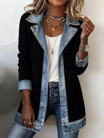 Casual Paneled Ribbed Cotton-blend Denim Jacket