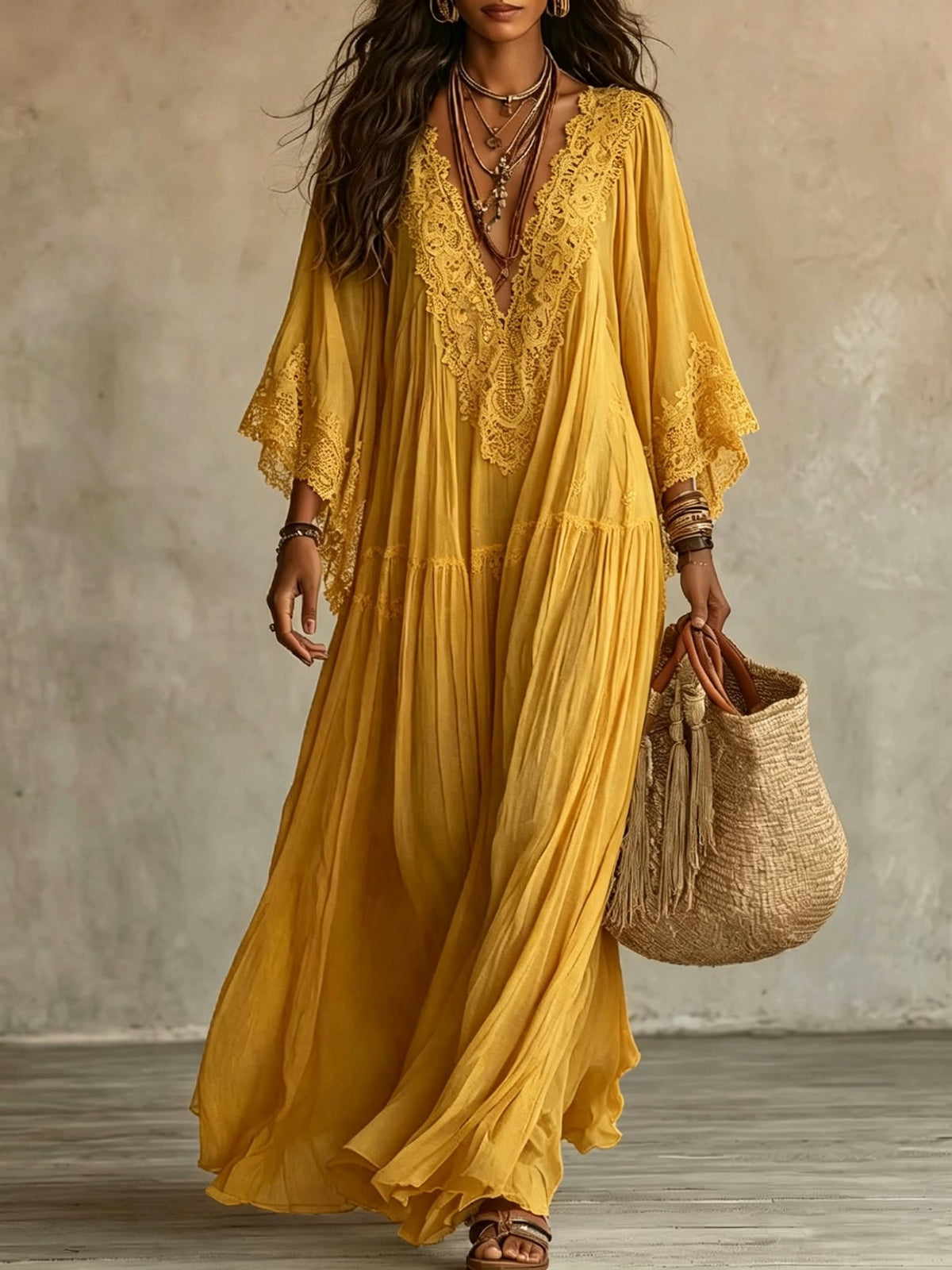 Cozy And Romantic Patchwork Lace And Chiffon Maxi Dress