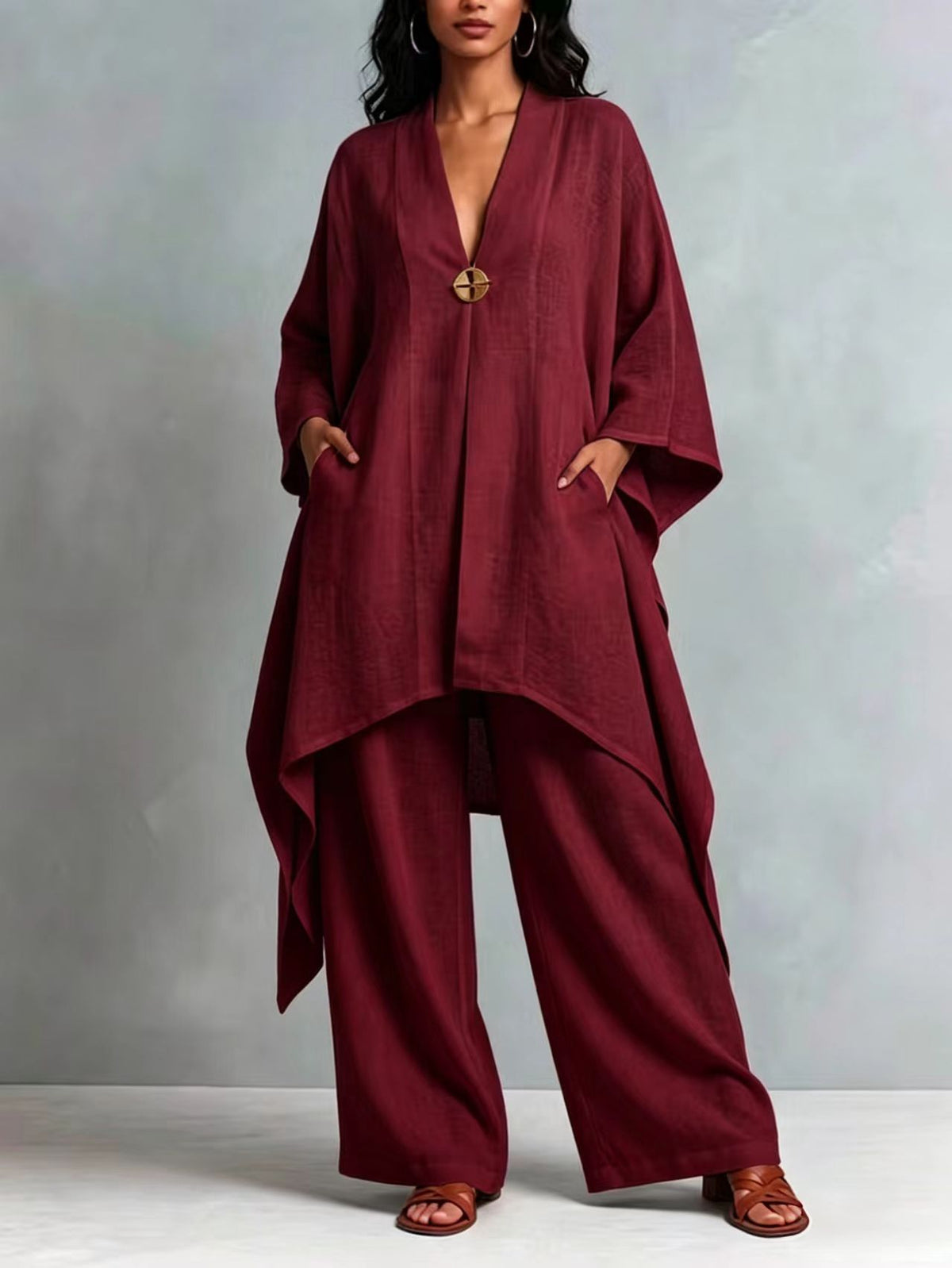 Loose And Cozy Linen-cotton Tunic And Trousers Two-piece Set