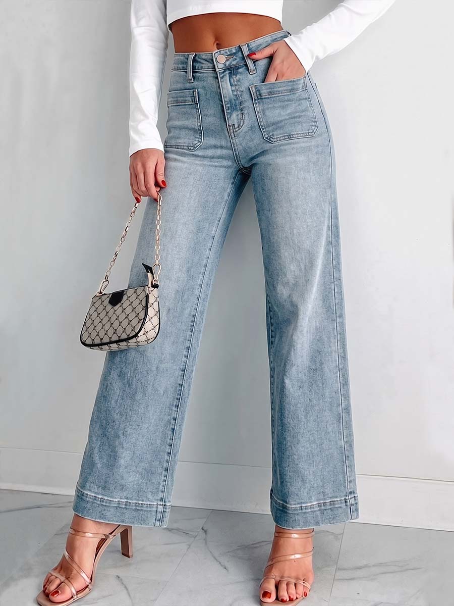 Women's High-waisted Casual Loose-fitting Wide-leg Jeans