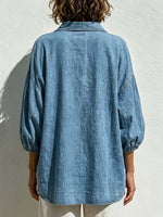Women's Collared 3/4 Sleeve Casual Loose Denim Pullover Top