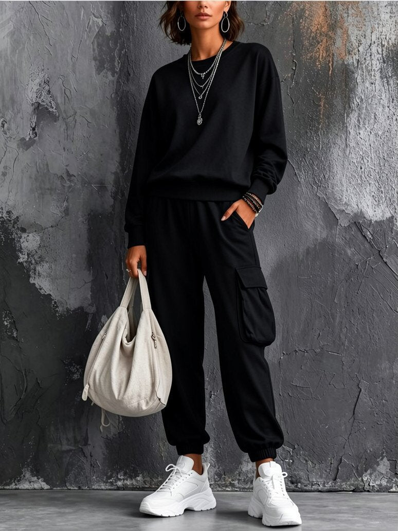 Cozy And Casual Cotton Sweatshirt And Pants Two-piece Set