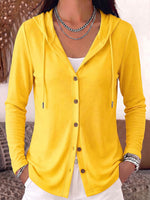 Women's Solid Color Long-sleeved Casual Loose Hooded Pure Cotton Cardigan