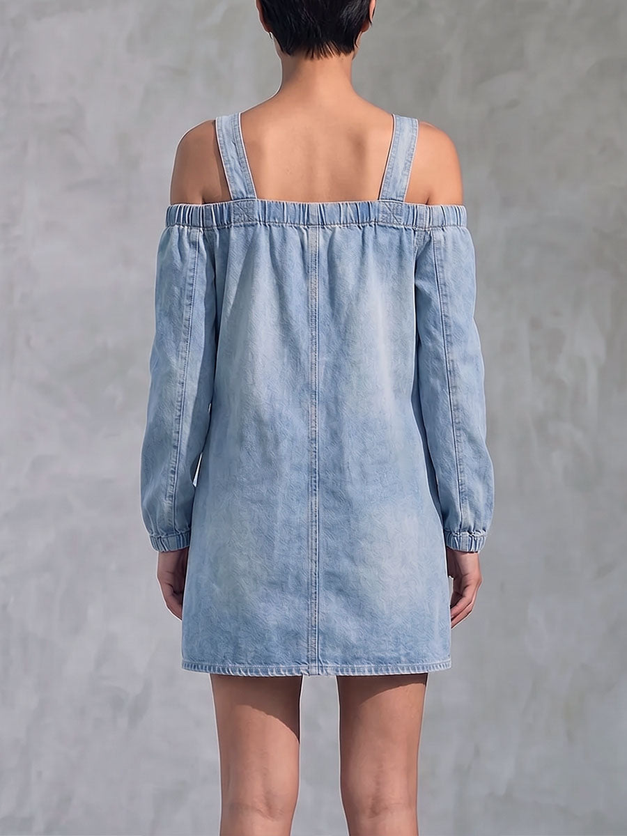 Women's Off-shoulder Long-sleeved Denim Mini Dress