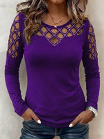 Round Neck Chest Diamond Rhinestone Cutout Long Sleeve Top