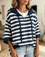 Loose And Comfortable Striped Knit Hoodie