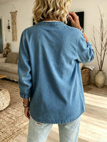 Effortless Denim V-Neck Pocket Cardigan