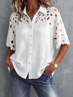 Boho Floral Embroidered Patchwork Knit Button-up Top
