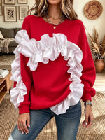 Women's Ruffled Stitching Crewneck Sweatshirt