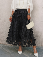 Lined Midi Skirt Featuring 3d Decorative Appliqués And Mesh Paneling