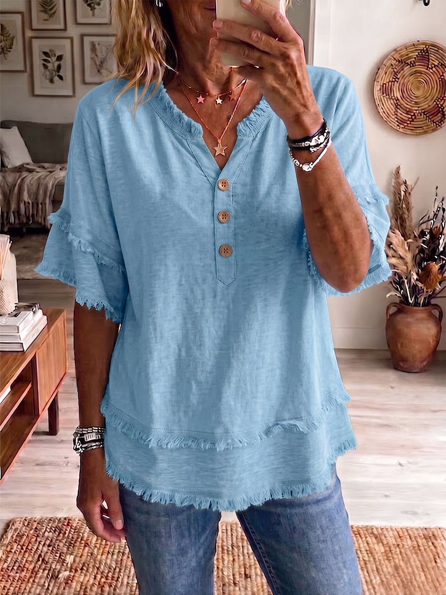 Casual Raw-edge Linen And Cotton Shirt