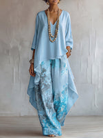 Elegant Artistic Floral Print Two-piece Set