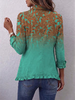 Vintage-style Bohemian Print Linen-cotton Ruffle Jacket