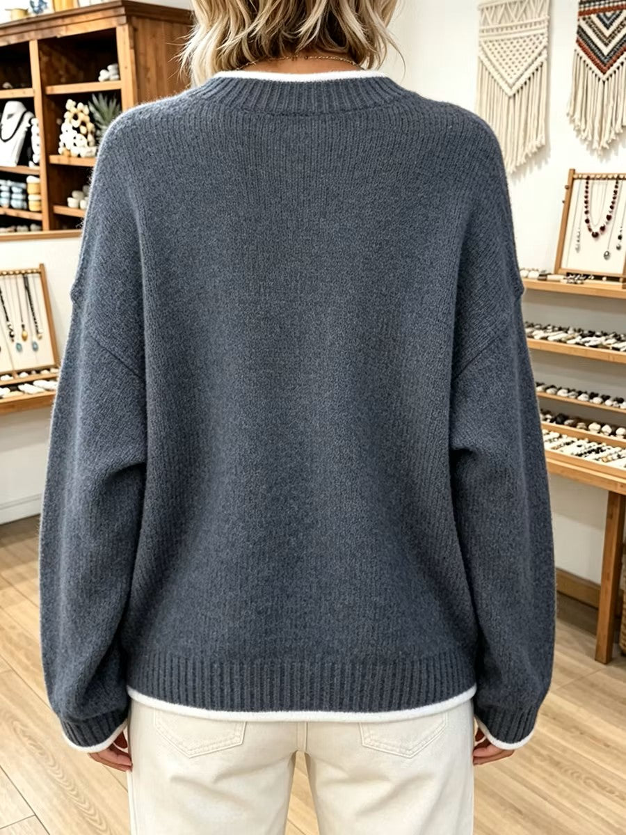 Vintage Elegant Loose V Collar Art Casual Stylish Long Sleeve Sweater