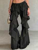High-waisted Tencel Slight-flare Trousers With Side Lacing And Tiered Ruffles