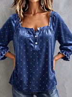 Elegant Square-neck Rhinestone-embellished Velvet Shirt