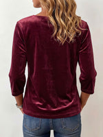 Women's Square Neck 3/4 Sleeve Casual Loose Velvet Top