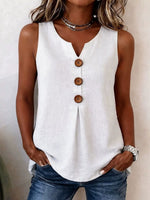 Women's Solid-color V-neck Sleeveless Casual Loose Cotton-linen Top