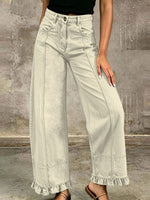 Vintage-Inspired Washed Denim Ruffled Wide-Leg Pants