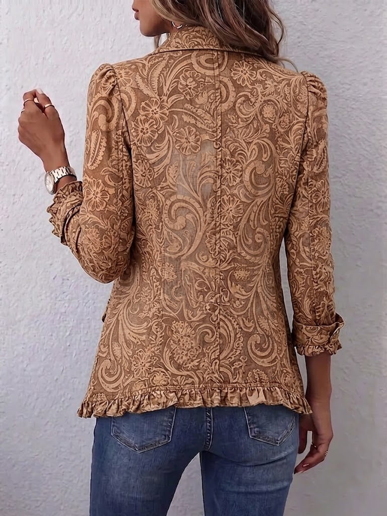 Vintage-style Bohemian Floral Print Ruffled Linen-cotton Jacket
