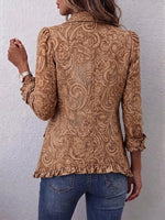 Vintage-style Bohemian Floral Print Ruffled Linen-cotton Jacket
