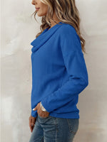 Draped Cowl Neck Textured Drop Shoulder Long Sleeve Casual Top