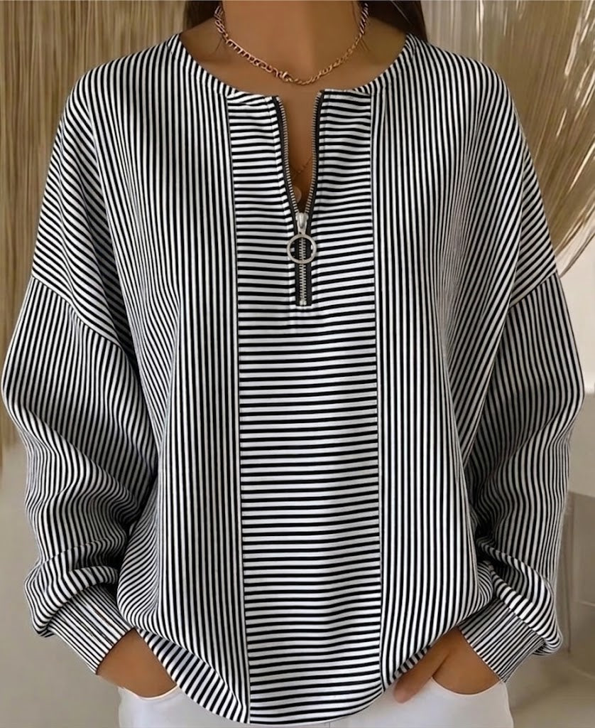 Casual Striped Half-zip Sweatshirt