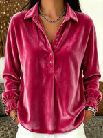Cozy, Relaxed-fit Velvet Henley Top